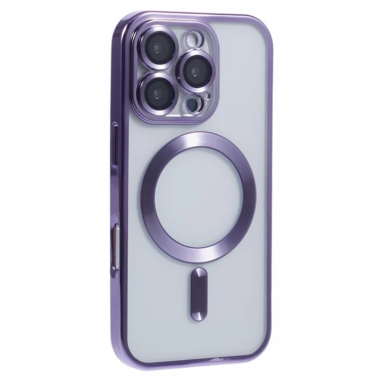Husa Plating – iPhone 16 Pro Max – silicon cu MagSafe, Slim, Clear, Purple