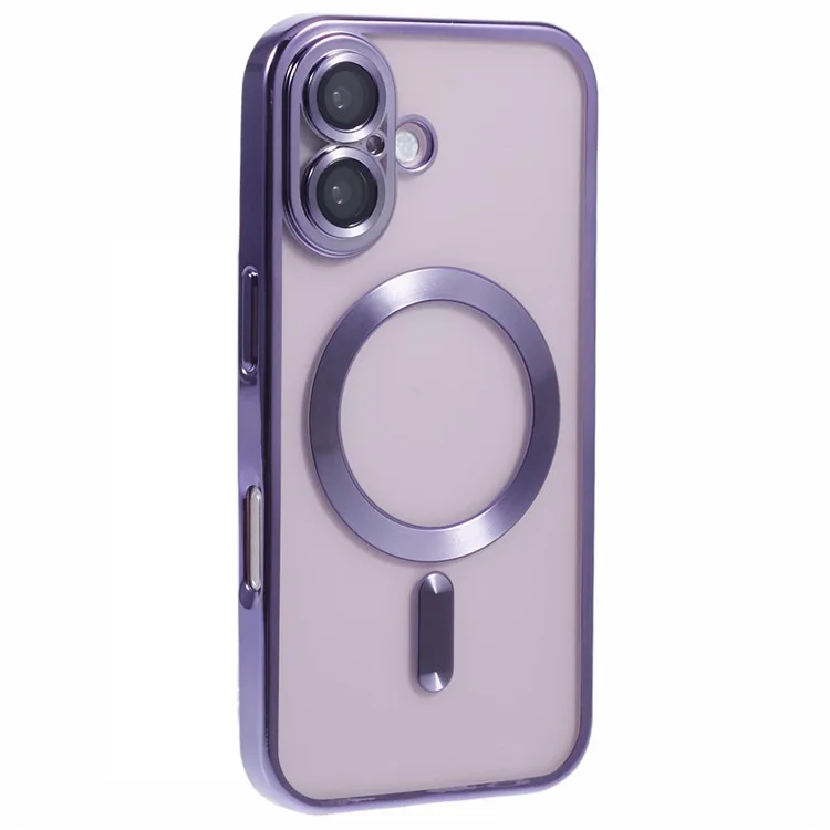 Husa Plating – iPhone 16 – silicon cu MagSafe, Slim, Clear, Purple