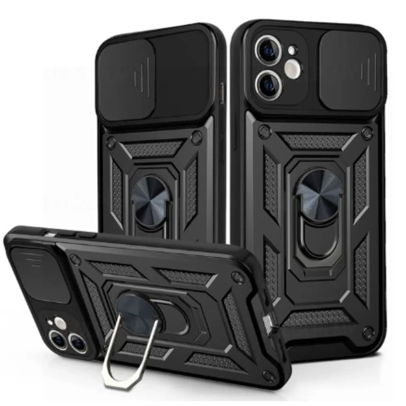 Husa Armor » iPhone 15 Pro, CamSlide, Ring Stand, Black
