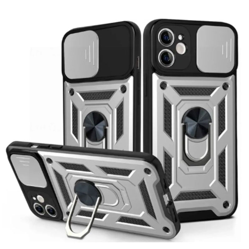 Husa Armor » iPhone 16 Plus, CamSlide, Ring Stand, Silver