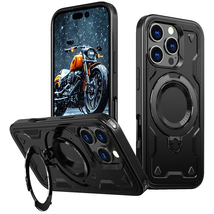 Husa Hybrid Armor » iPhone 15 Pro, MagRing, MultiAngle, Black