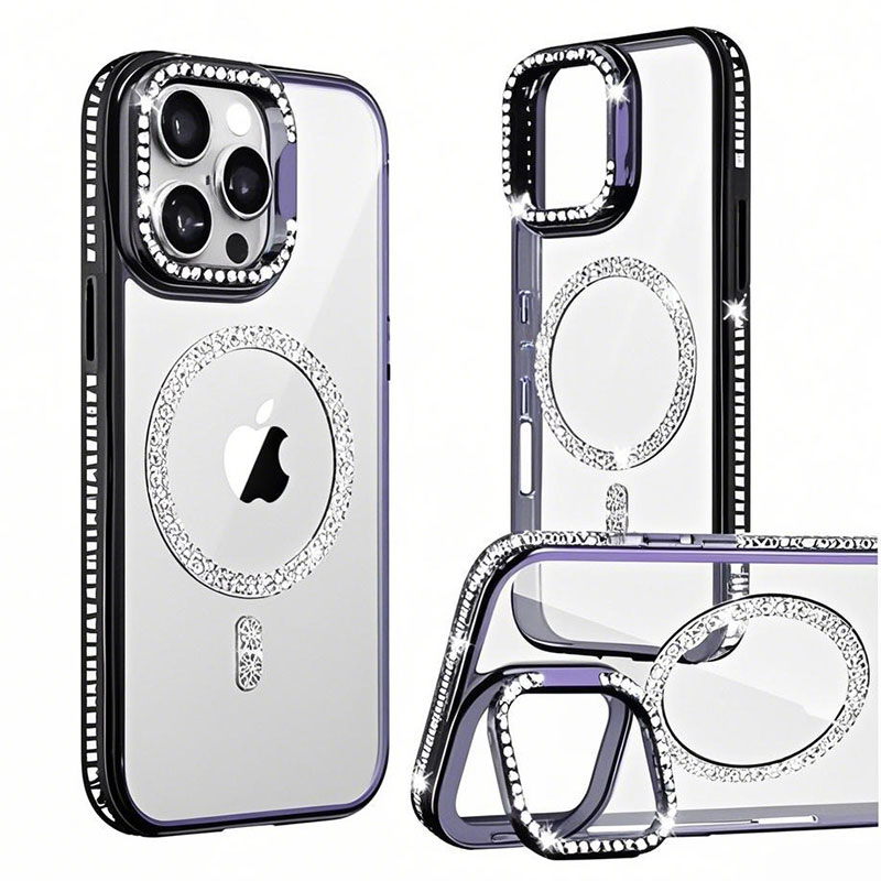 Husa Crystal Plated » iPhone 14, MagCase, CamStand, Black