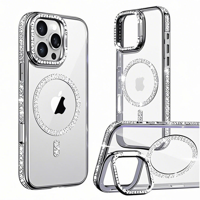 Husa Crystal Plated » iPhone 15 Pro, MagCase, CamStand, Silver