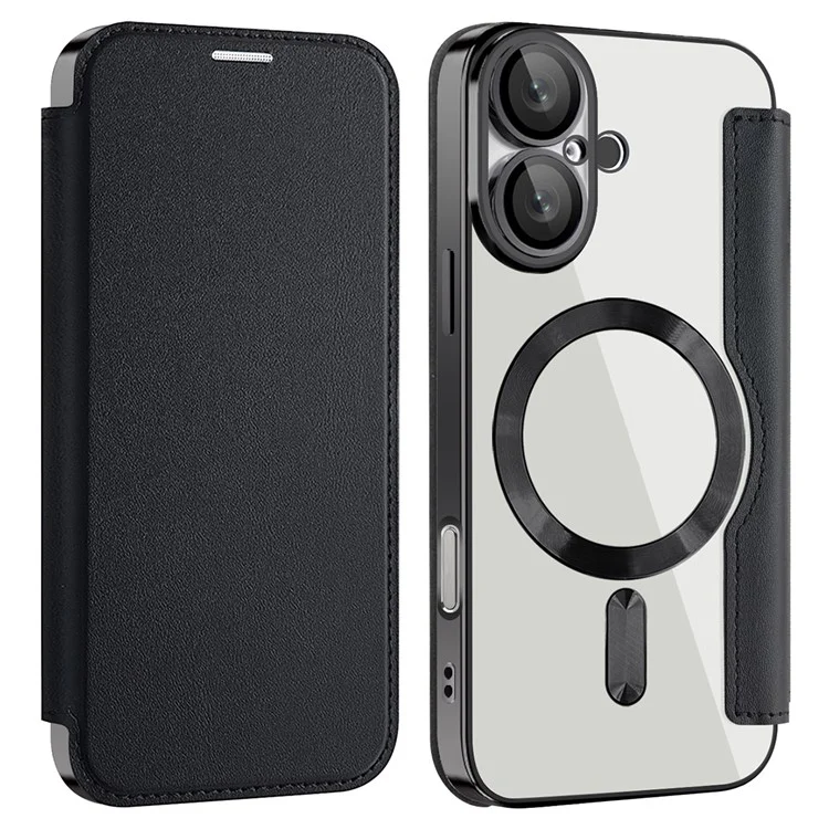 Husa MagFlip » iPhone 16, Magnet, RFID protect, Leather, Chrome Edge, Black