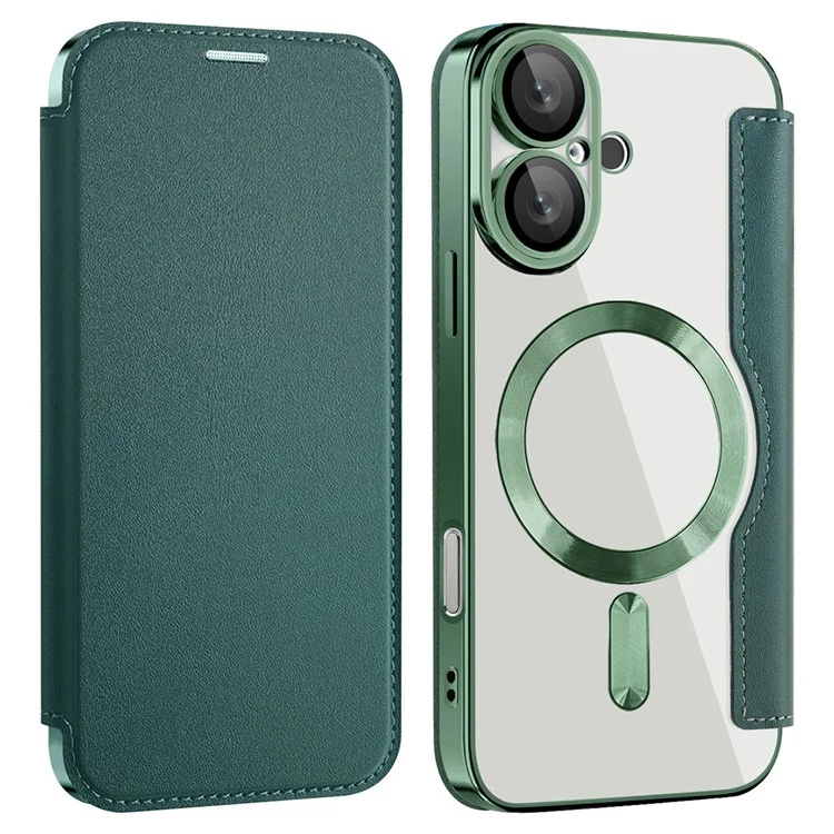 Husa MagFlip » iPhone 16, Magnet, RFID protect, Leather, Chrome Edge, Green