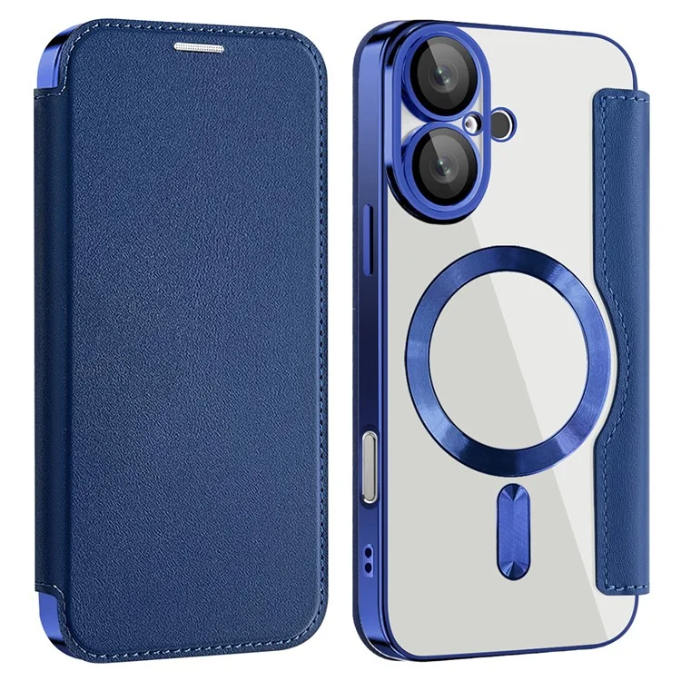 Husa MagFlip » iPhone 16, Magnet, RFID protect, Leather, Chrome Edge, Navy BLUE