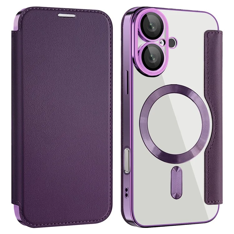 Husa MagFlip » iPhone 16, Magnet, RFID protect, Leather, Chrome Edge, Purple
