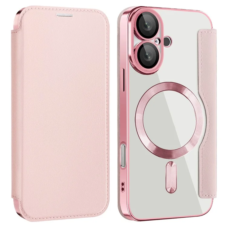 Husa MagFlip » iPhone 16, Magnet, RFID protect, Leather, Chrome Edge, Pink