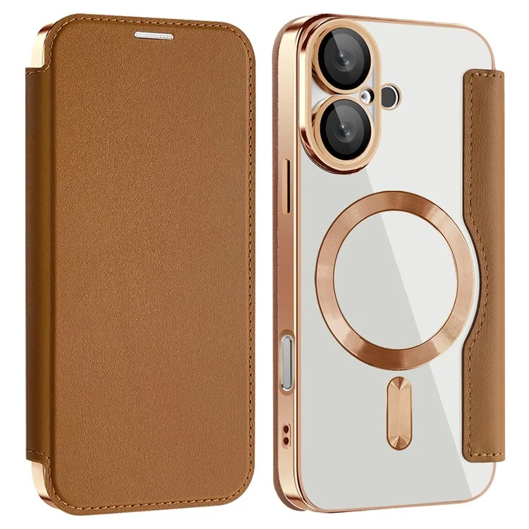 Husa MagFlip » iPhone 16, Magnet, RFID protect, Leather, Chrome Edge, Gold