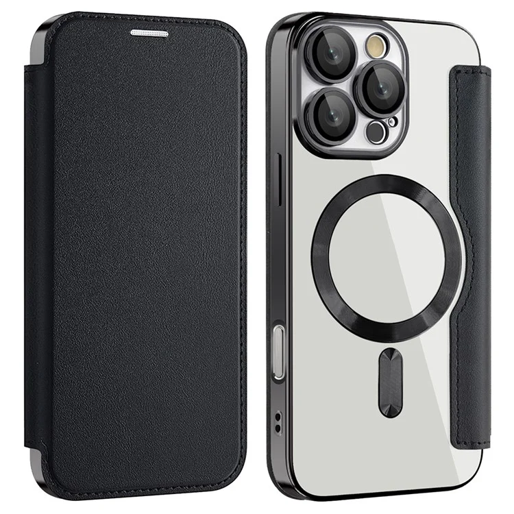 Husa MagFlip » iPhone 16 Pro, Magnet, RFID protect, Leather, Chrome Edge, Black