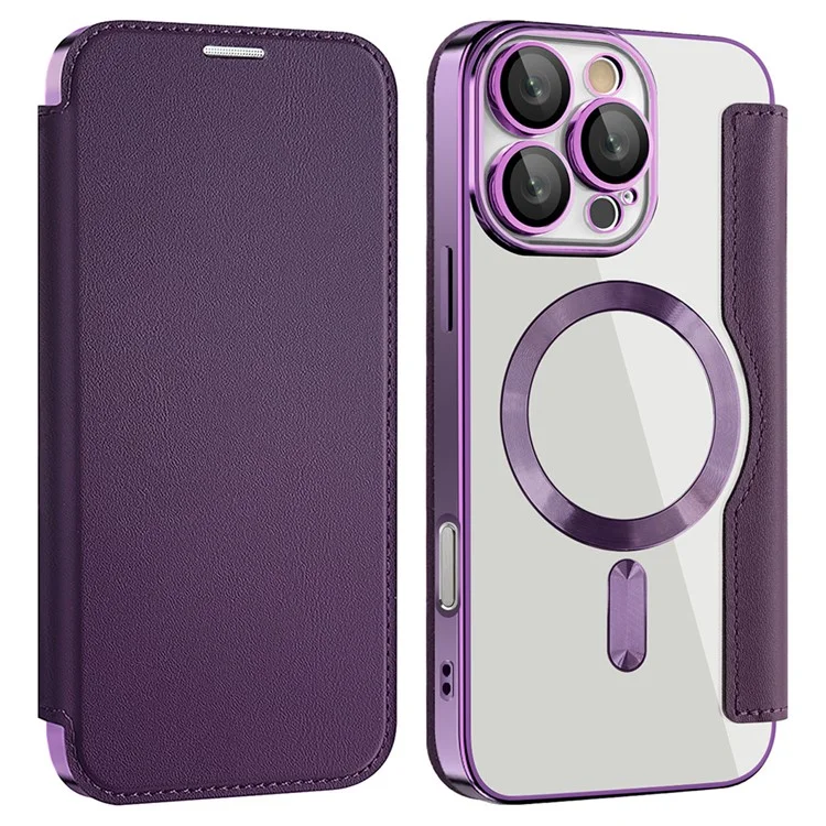 Husa MagFlip » iPhone 16 Pro, Magnet, RFID protect, Leather, Chrome Edge, Purple
