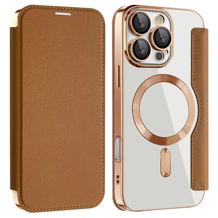 Husa MagFlip » iPhone 16 Pro, Magnet, RFID protect, Leather, Chrome Edge, Gold