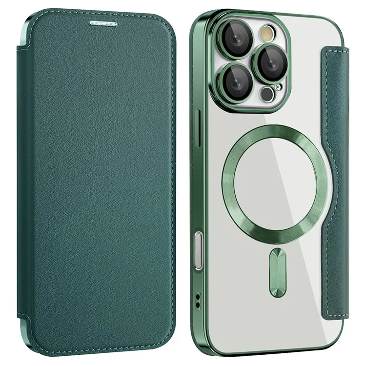 Husa MagFlip » iPhone 16 Pro Max, Magnet, RFID protect, Leather, Chrome Edge, Green