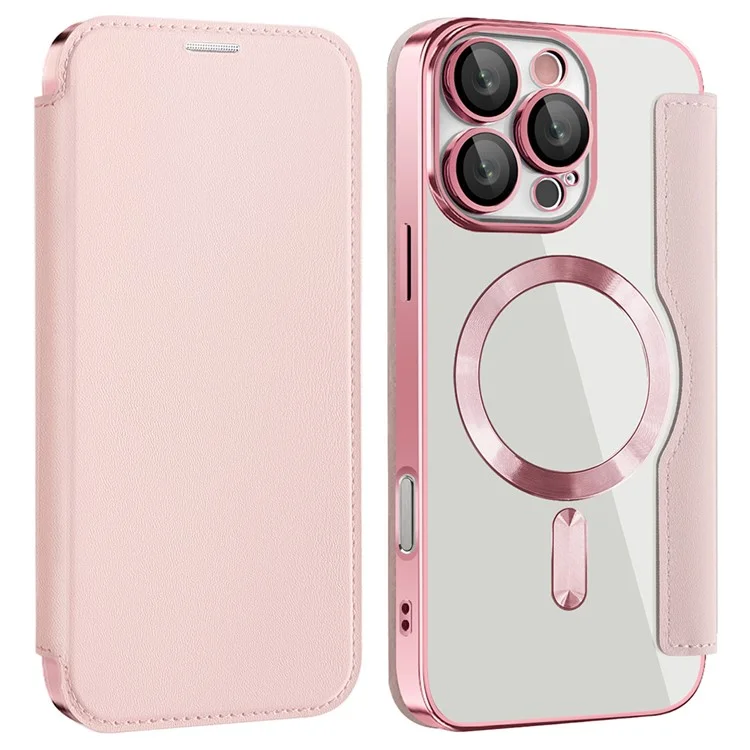 Husa MagFlip » iPhone 16 Pro Max, Magnet, RFID protect, Leather, Chrome Edge, Pink