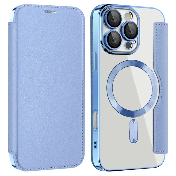 Husa MagFlip » iPhone 16 Pro Max, Magnet, RFID protect, Leather, Chrome Edge, Sky BLUE