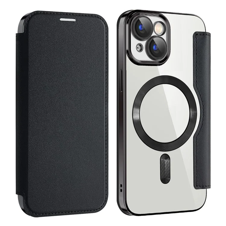 Husa MagFlip » iPhone 15, Magnet, RFID protect, Leather, Chrome Edge, Black