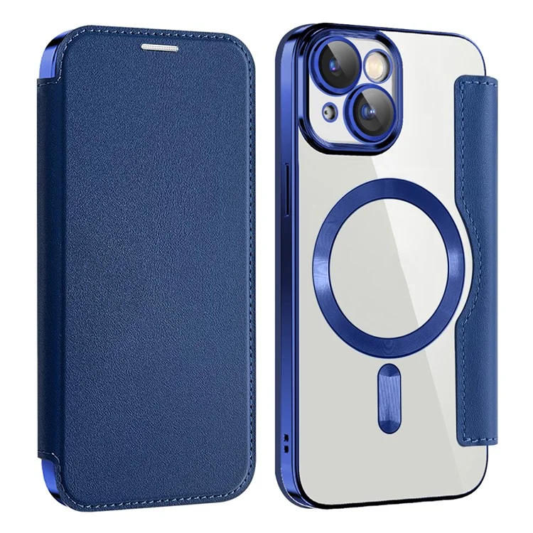 Husa MagFlip » iPhone 15, Magnet, RFID protect, Leather, Chrome Edge, Navy BLUE