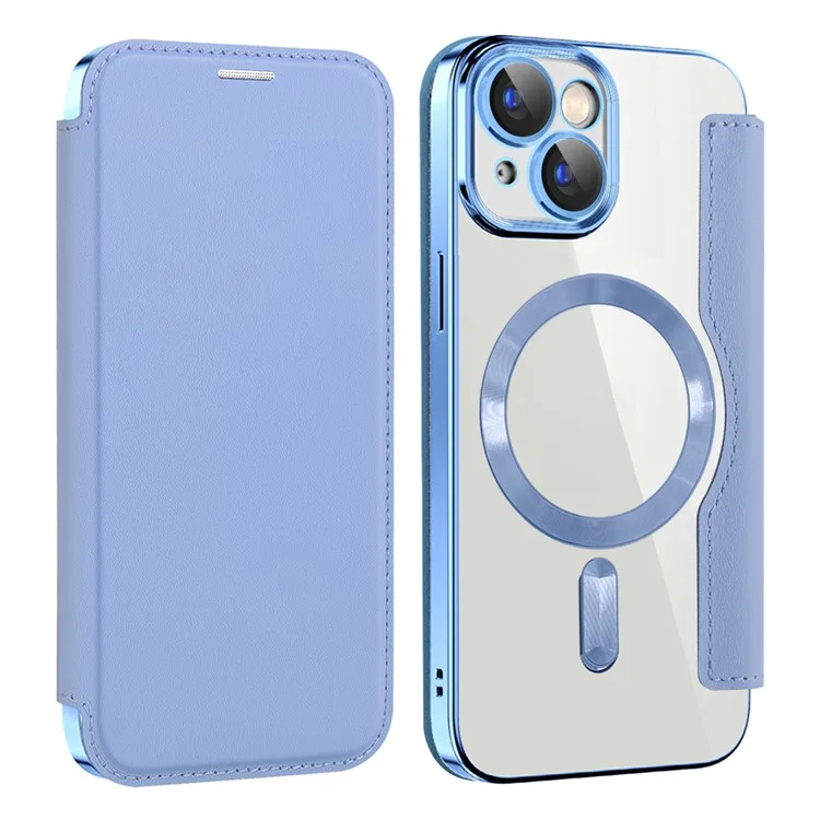 Husa MagFlip » iPhone 15, Magnet, RFID protect, Leather, Chrome Edge, Sky BLUE