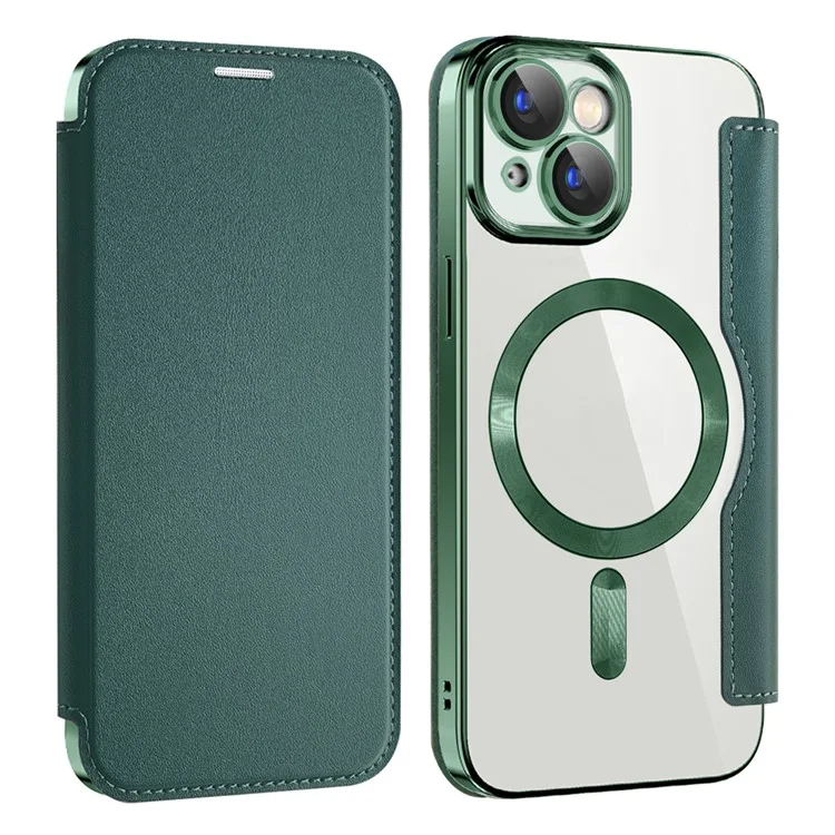 Husa MagFlip » iPhone 14, Magnet, RFID protect, Leather, Chrome Edge, Green