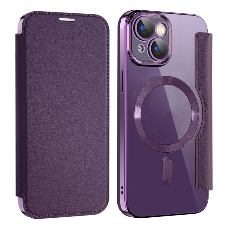 Husa MagFlip » iPhone 14, Magnet, RFID protect, Leather, Chrome Edge, Purple