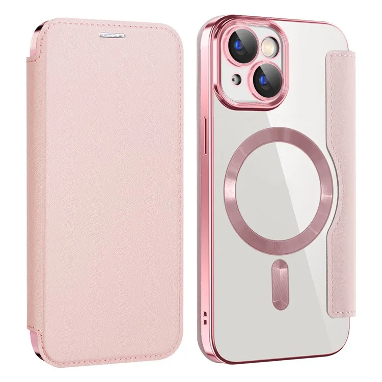 Husa MagFlip » iPhone 14, Magnet, RFID protect, Leather, Chrome Edge, Pink