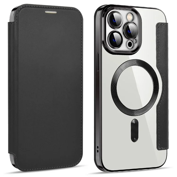 Husa MagFlip » iPhone 14 Pro, Magnet, RFID protect, Leather, Chrome Edge, Black