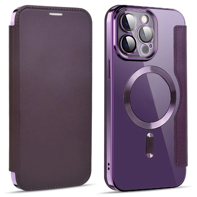 Husa MagFlip » iPhone 14 Pro, Magnet, RFID protect, Leather, Chrome Edge, Purple