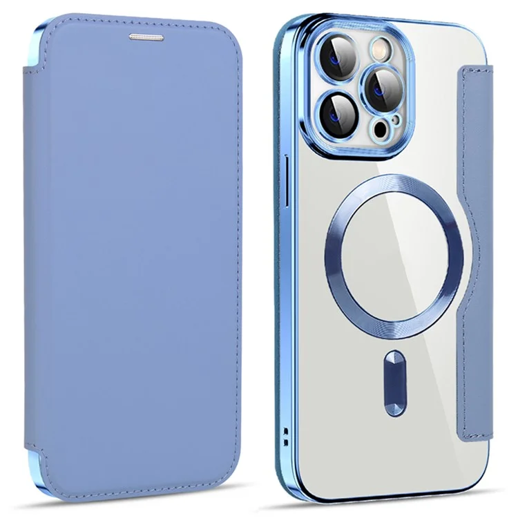 Husa MagFlip » iPhone 14 Pro, Magnet, RFID protect, Leather, Chrome Edge, Sky BLUE