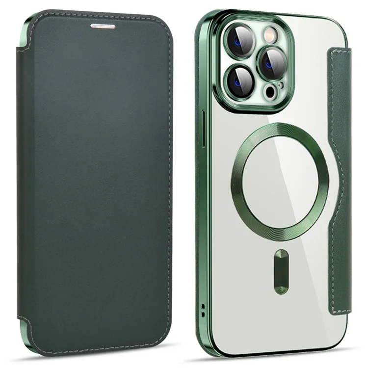 Husa MagFlip » iPhone 13 Pro, Magnet, RFID protect, Leather, Chrome Edge, Green