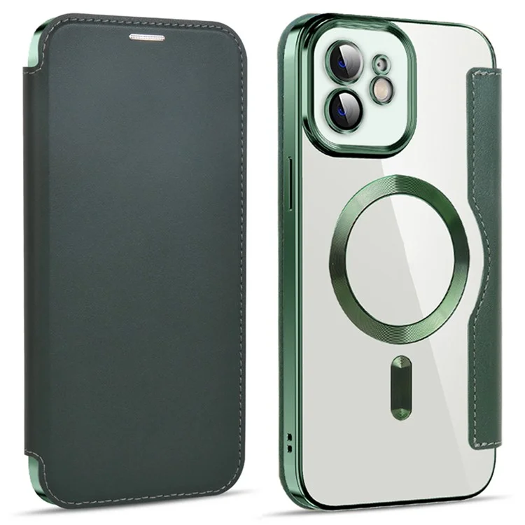 Husa MagFlip » iPhone 12, Magnet, RFID protect, Leather, Chrome Edge, Green