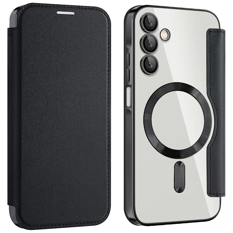 Husa MagFlip » Samsung A15 (A155), Magnet, RFID protect, Leather, Chrome Edge, Black