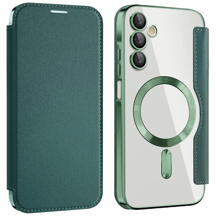 Husa MagFlip » Samsung A15 (A155), Magnet, RFID protect, Leather, Chrome Edge, Green