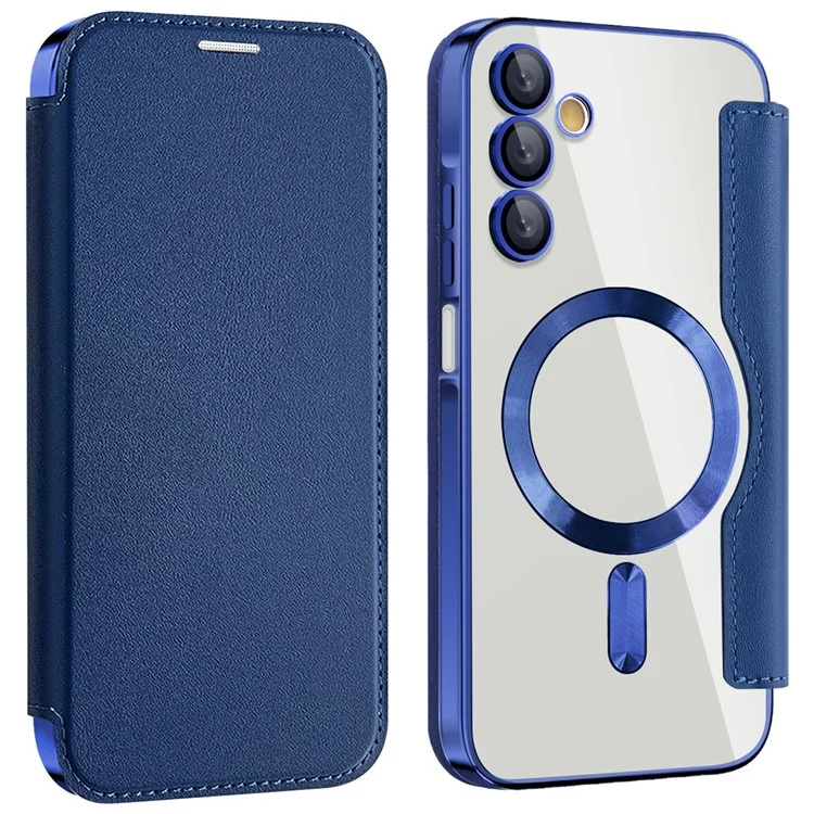 Husa MagFlip » Samsung A15 (A155), Magnet, RFID protect, Leather, Chrome Edge, Navy BLUE