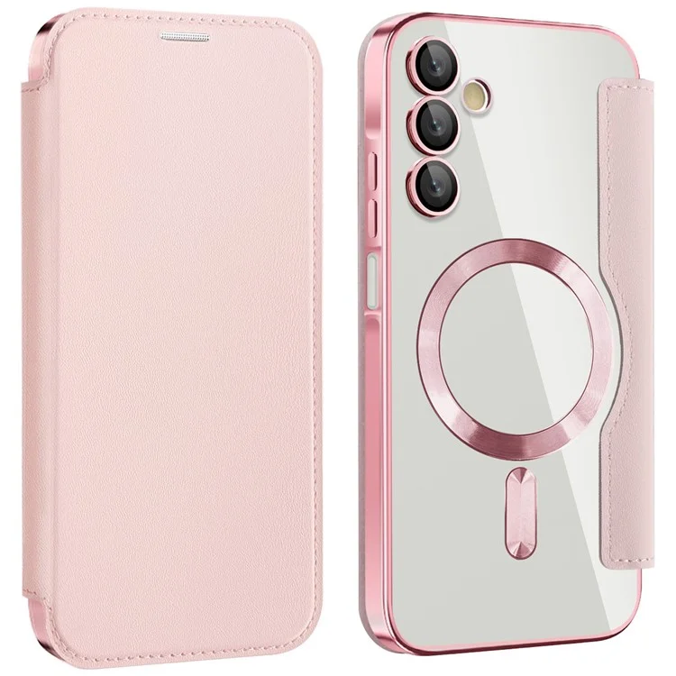 Husa MagFlip » Samsung A15 (A155), Magnet, RFID protect, Leather, Chrome Edge, Pink