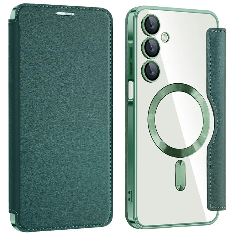 Husa MagFlip » Samsung A25 (A256), Magnet, RFID protect, Leather, Chrome Edge, Green