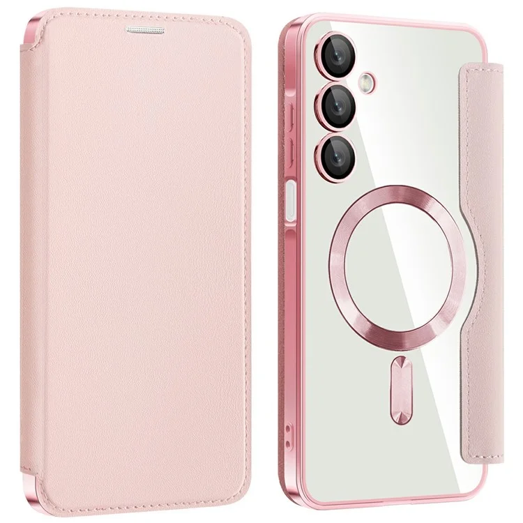 Husa MagFlip » Samsung A25 (A256), Magnet, RFID protect, Leather, Chrome Edge, Pink