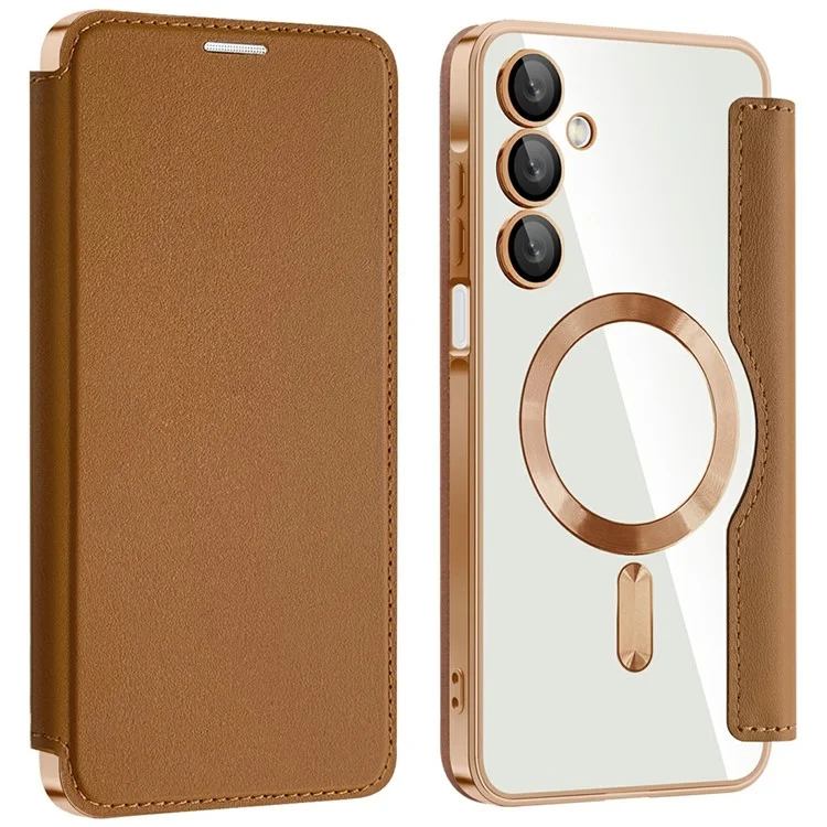Husa MagFlip » Samsung A25 (A256), Magnet, RFID protect, Leather, Chrome Edge, Gold