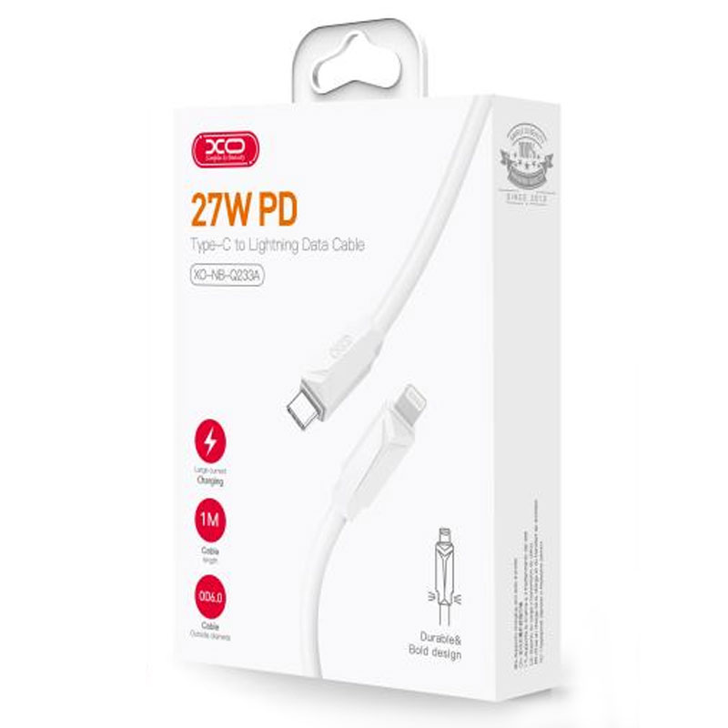 XO (NB-Q233A) – Cablu Date si Incarcare, USB-C la Lightning, PD27W, QC3.0, 1m, White