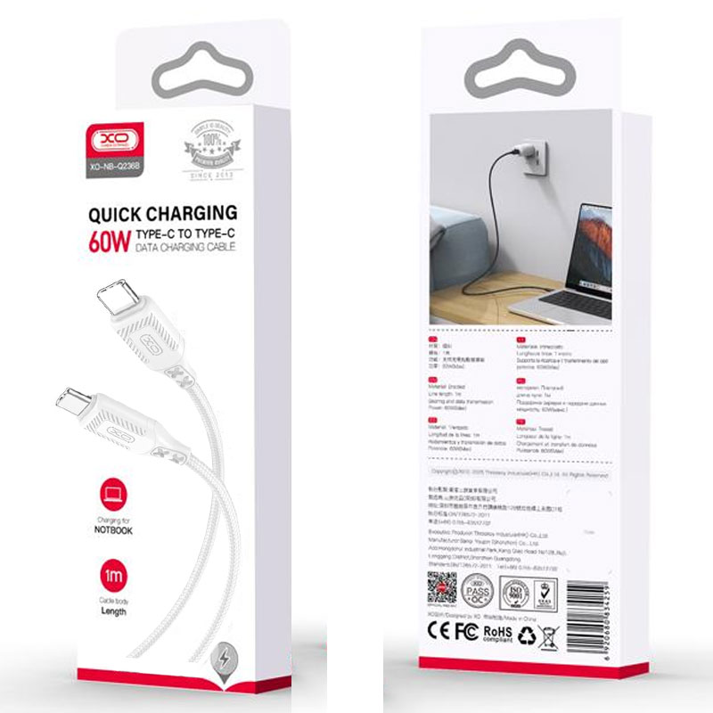 XO (NB-Q236B) – Cablu Date si Incarcare, USB-C, PD60W, QC3.0, Braided, 1m, White