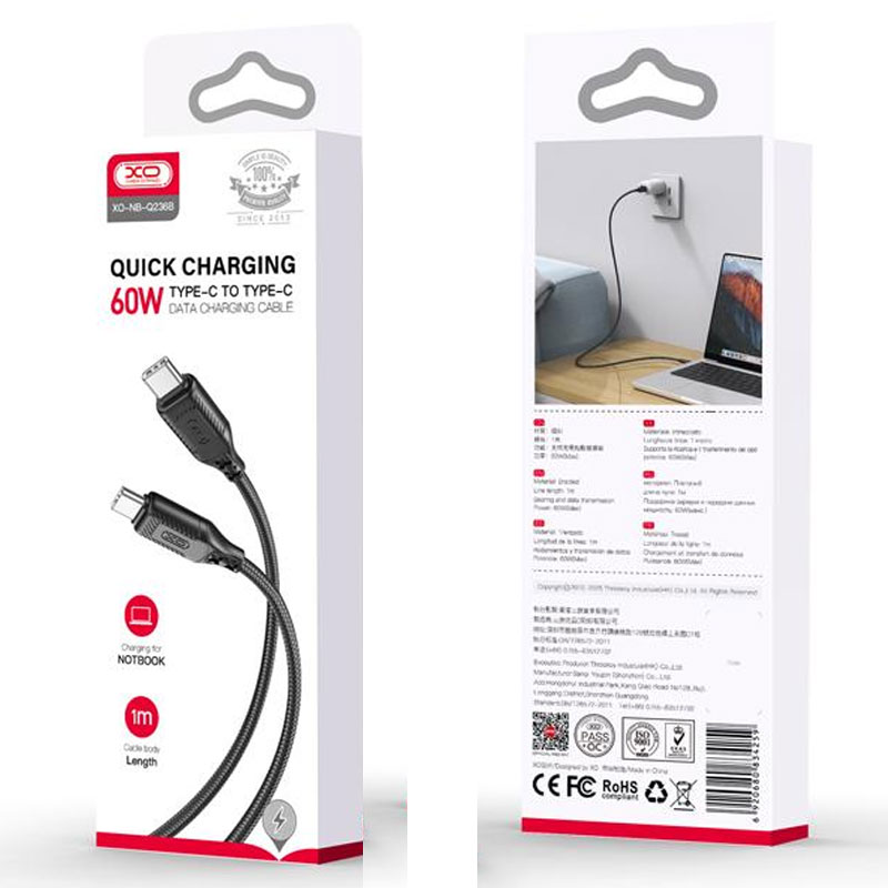 XO (NB-Q236B) – Cablu Date si Incarcare, USB-C, PD60W, QC3.0, Braided, 1m, Black