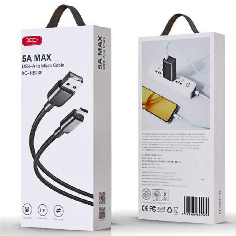 XO (NB249) – Cablu Date si Incarcare, USB-A la MicroUSB, 5A, Braided, 1m, Black