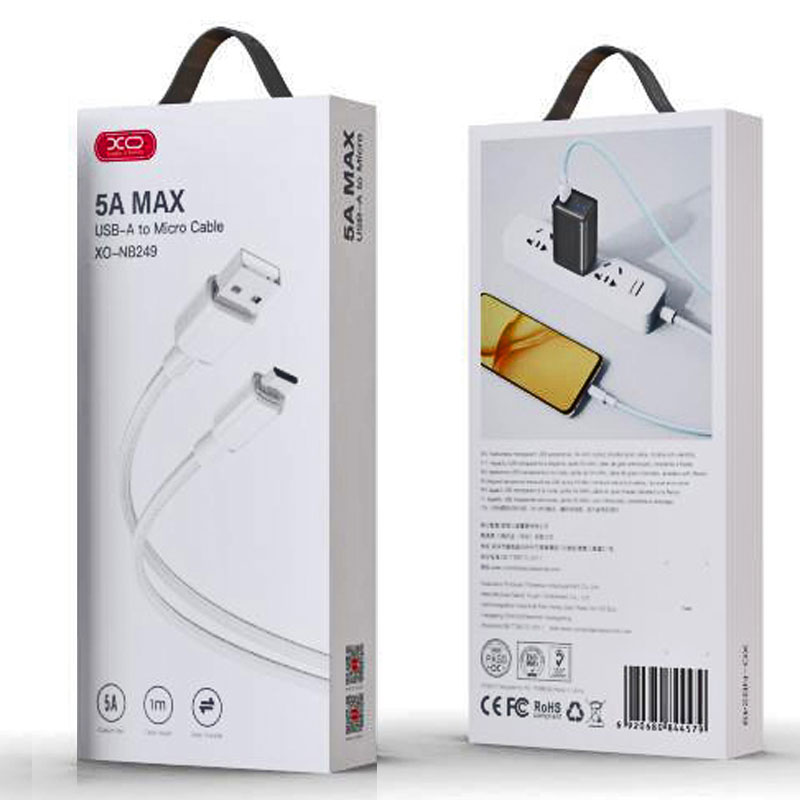 XO (NB249) – Cablu Date si Incarcare, USB-A la MicroUSB, 5A, Braided, 1m, White