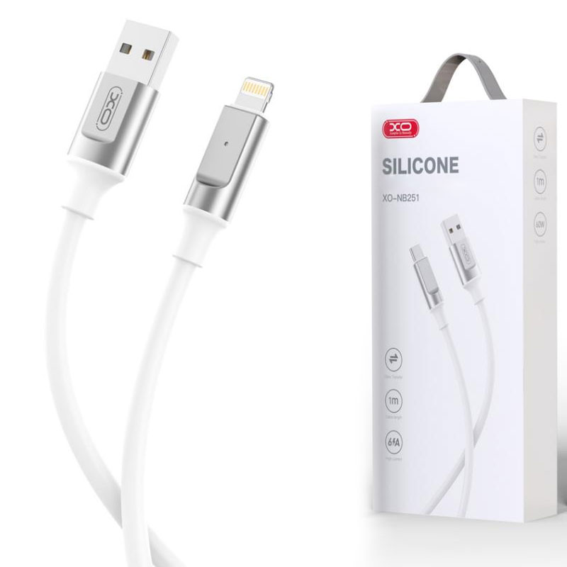 XO (NB251) – Cablu Date si Incarcare, USB-A la Lightning, 6A, Metallic, 1m, White