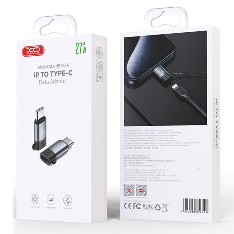 XO (NB263A) – Adaptor OTG Transfer/Incarcare, Lightning la USB-C, PD27W, QC3.0, TARNISH