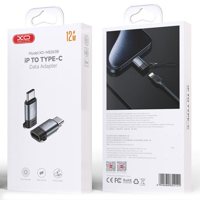 XO (NB263B) – Adaptor OTG Transfer/Incarcare, Lightning la USB-C, PD12W, QC3.0, 2A, 5V, TARNISH