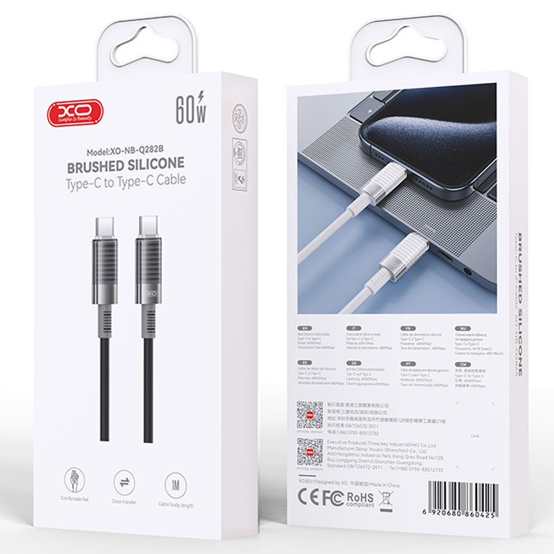 XO (NB-Q282B) » Cablu Date si Incarcare, USB-C, PD60W, QC3.0, Silicon Mold, 1m, BLACK