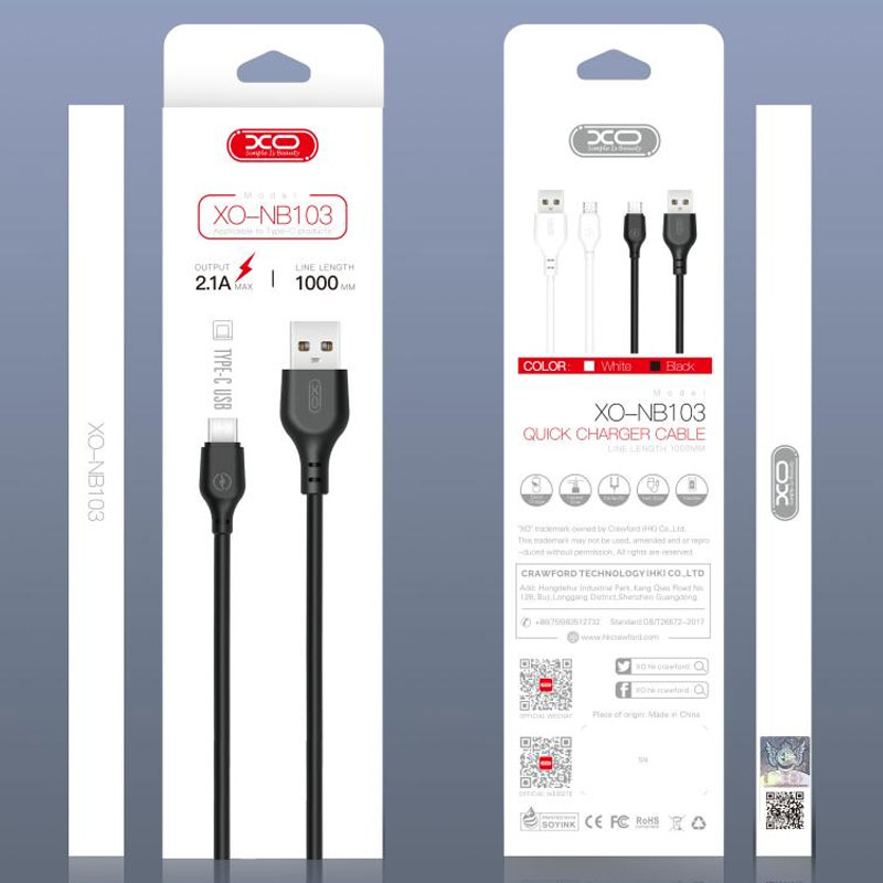 XO (NB103) – Cablu Date si Incarcare, USB-A la USB-C, 2.1A, Fast Charging, 2m, White