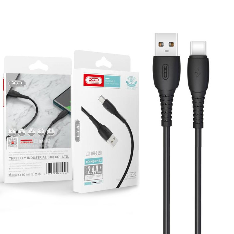XO (NB-P163) – Cablu Date si Incarcare, USB-A la USB-C, 2.4A, 1m, Black