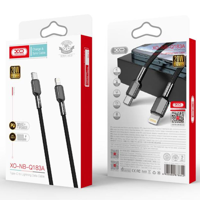 XO (NB183A) – Cablu Date si Incarcare, USB-C la Lightning, PD20W, QC3.0, 1m, Black