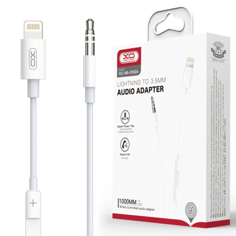 XO (NB-R192A) – Cablu Audio, Lightning la Jack 3.5mm (M) – PopUp Function, 1m, White